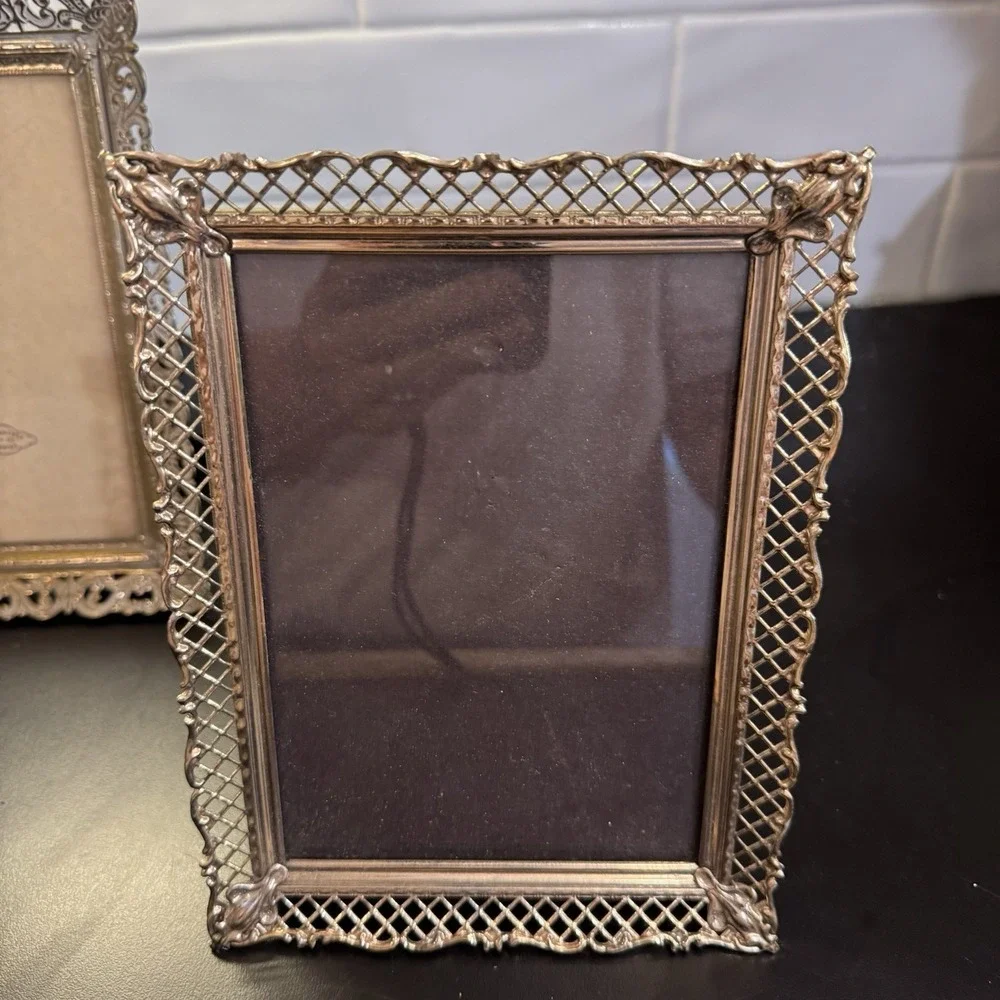 2 Vintage Fancy Gold Metal Filigree Ornate Picture Frame 5 X 7 with Clear Glass